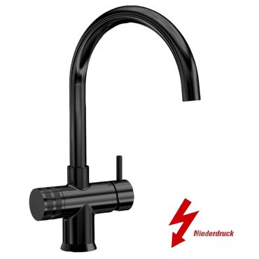 3-Wege-Wasserhahn, 3-Wege-Niederdruckarmatur GM C-Auslauf FULL BLACK (NIEDERDRUCK). Made in Italy