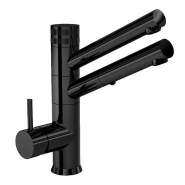 3-Wege-Wasserhahn mit ausziehbarer Brause CUCINA IDEALE Bedienhebel Links mit Kompensator FULL BLACK