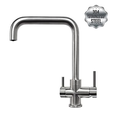 GIULIA 3-Wege-Wasserhahn U-Auslauf Edelstahl | 360° drehbare Küchenarmatur aus massivem 304 Edelstahl