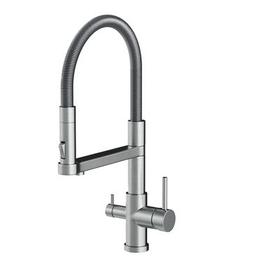 STATEMENT INOX 3-Wege-Wasserhahn aus Edelstahl 2.0 | 360° drehbare Küchenarmatur aus massivem 304 Edelstahl | Spiralfederarmatur 