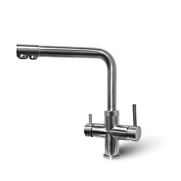 GIULIA 5 Wege Wasserhahn L-Auslauf Edelstahl | 360° drehbare Küchenarmatur aus massiven 304 Edelstahl | Spültischarmatur für Wasserfilter, Osmoseanlagen, Tafelwasseranlagen