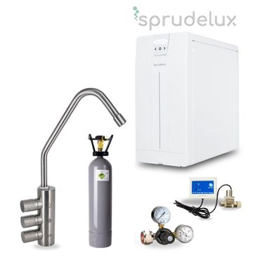 SPRUDELUX® POWER SODA Untertisch-Tafelwassersystem – Wassersprudler mit 3-Wege-Armatur DELTA INOX & 2 kg CO2-Flasche – Sprudelwasser direkt aus dem Wasserhahn