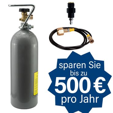 CO2 Adapter W21.8-14 auf TR21-4 mit 1,5 m Hochdruckschlauch + 2 kg CO2 Eigentumsflasche gefüllt | Geeignet für Wassersprudler SodaStream, Soda Max, Crystal, Penguin, Play, Cool u. v. m. | Anschluss an