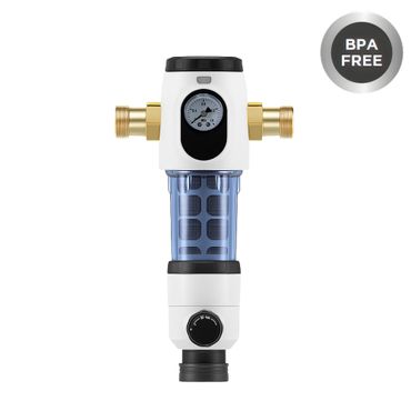 AORA Rückspülfilter – Halbautomatischer Edelstahl-Vorfilter mit Rückspülfunktion & Manometer – 40 µm Feinfilter für Hauswasseranlagen 1