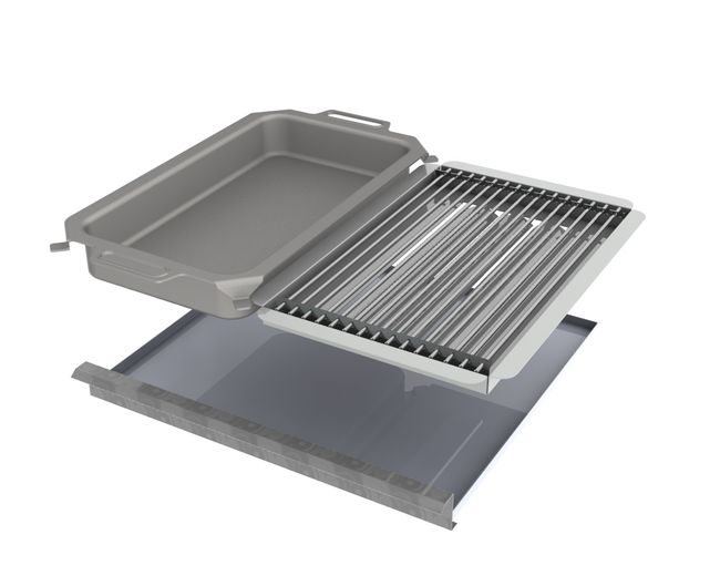 Kombi-Set 4-teilig Pfanne + V2A Rost Einzelstäbe + Flammabdeckung + Fettwanne für Gastrobräter 3-flammig Kombi-Set 4-teilig Pfanne + V2A Rost Einzelstäbe + Flammabdeckung + Fettwanne für Gastrobräter 3-flammig