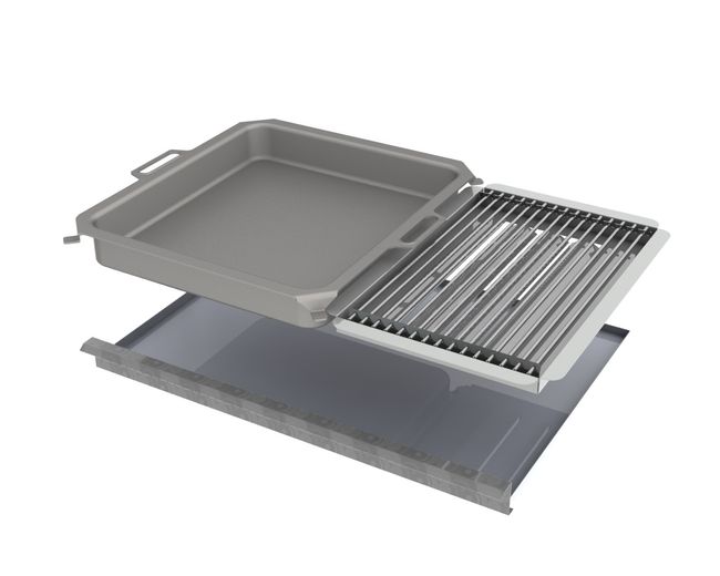 Kombi-Set 4-teilig Pfanne + V2A Rost Einzelstäbe + Flammabdeckung + Fettwanne für Gastrobräter Kombi-Set 4-teilig Pfanne + V2A Rost Einzelstäbe + Flammabdeckung + Fettwanne für Gastrobräter