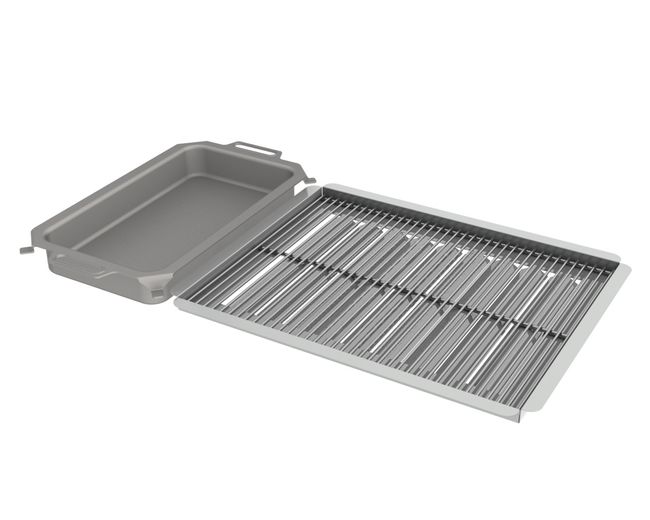 Kombi-Set 3-teilig Edelstahlpfanne + Edelstahlrost + Flammabdeckung für Gastrobräter Kombi-Set 3-teilig Edelstahlpfanne + Edelstahlrost + Flammabdeckung für Gastrobräter