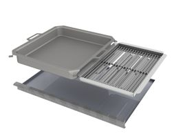 Kombi-Set 4-teilig Pfanne + Edelstahlrost + Flammabdeckung + Fettwanne für Gastrobräter 3-flammig