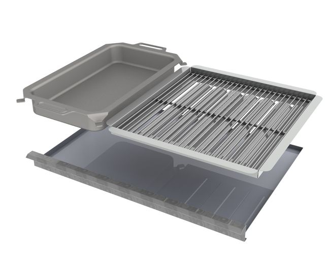Kombi-Set 4-teilig Edelstahlpfanne + Edelstahlrost + Flammabdeckung + Fettwanne für Gastrobräter Kombi-Set 4-teilig Edelstahlpfanne + Edelstahlrost + Flammabdeckung + Fettwanne für Gastrobräter