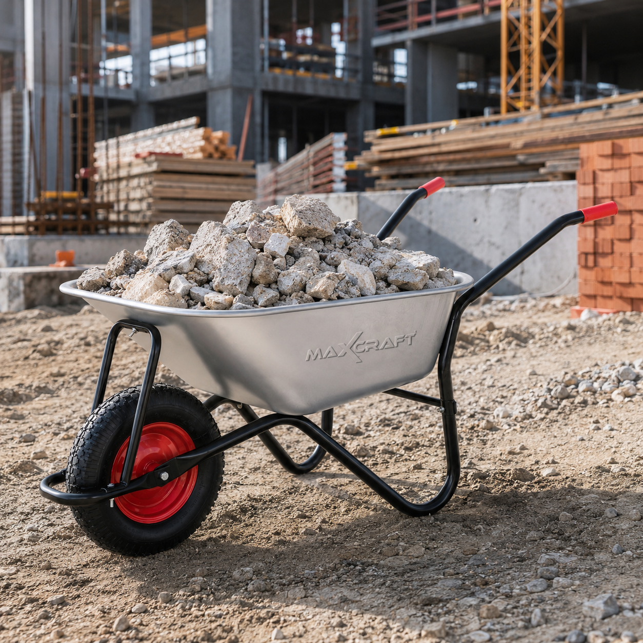 MAXCRAFT Schubkarre / Bauschubkarre Luftbereifung 250 kg 100 L - Schwarz | MA Trading