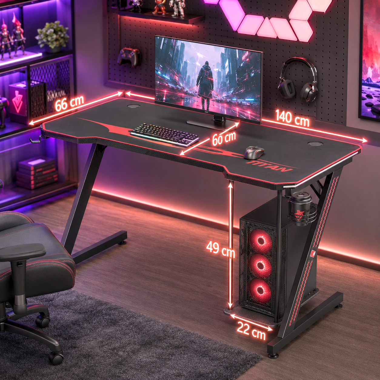 MY SIT Gaming Tisch 140 cm TITAN mit LED Beleuchtung und Mauspad | MA Trading