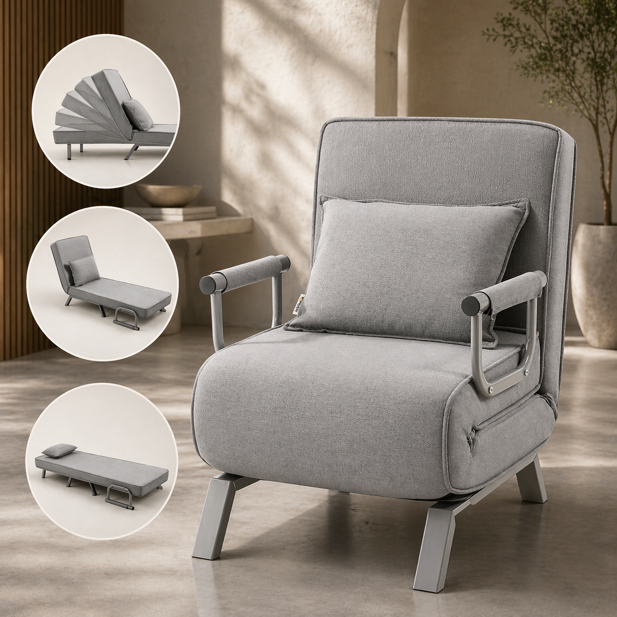 Makika Schlafsessel Schlafsofa Ted klappbar in Grau | MA Trading