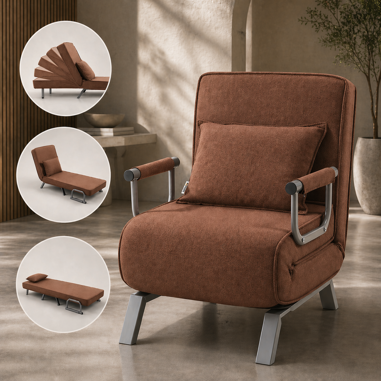 Makika Schlafsessel Schlafsofa Ted klappbar in Braun | MA Trading