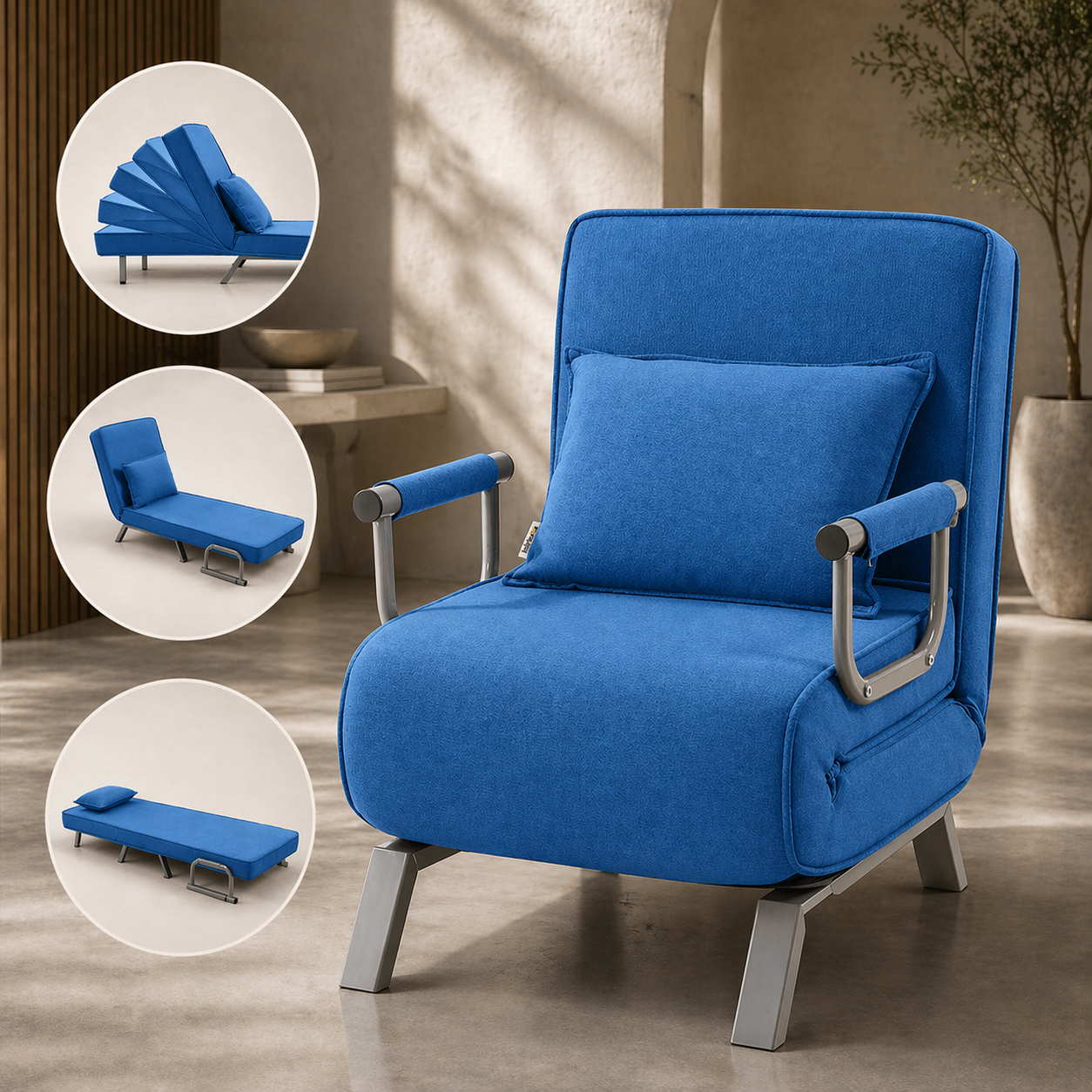 Makika Schlafsessel Schlafsofa Ted klappbar in Blau | MA Trading