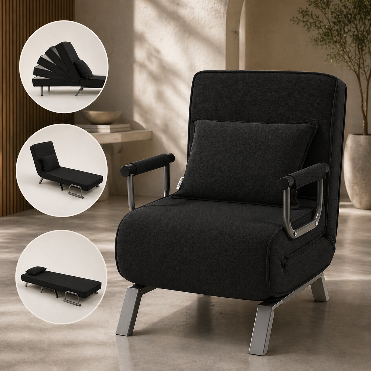 Makika Schlafsessel Schlafsofa Ted klappbar in Schwarz | MA Trading