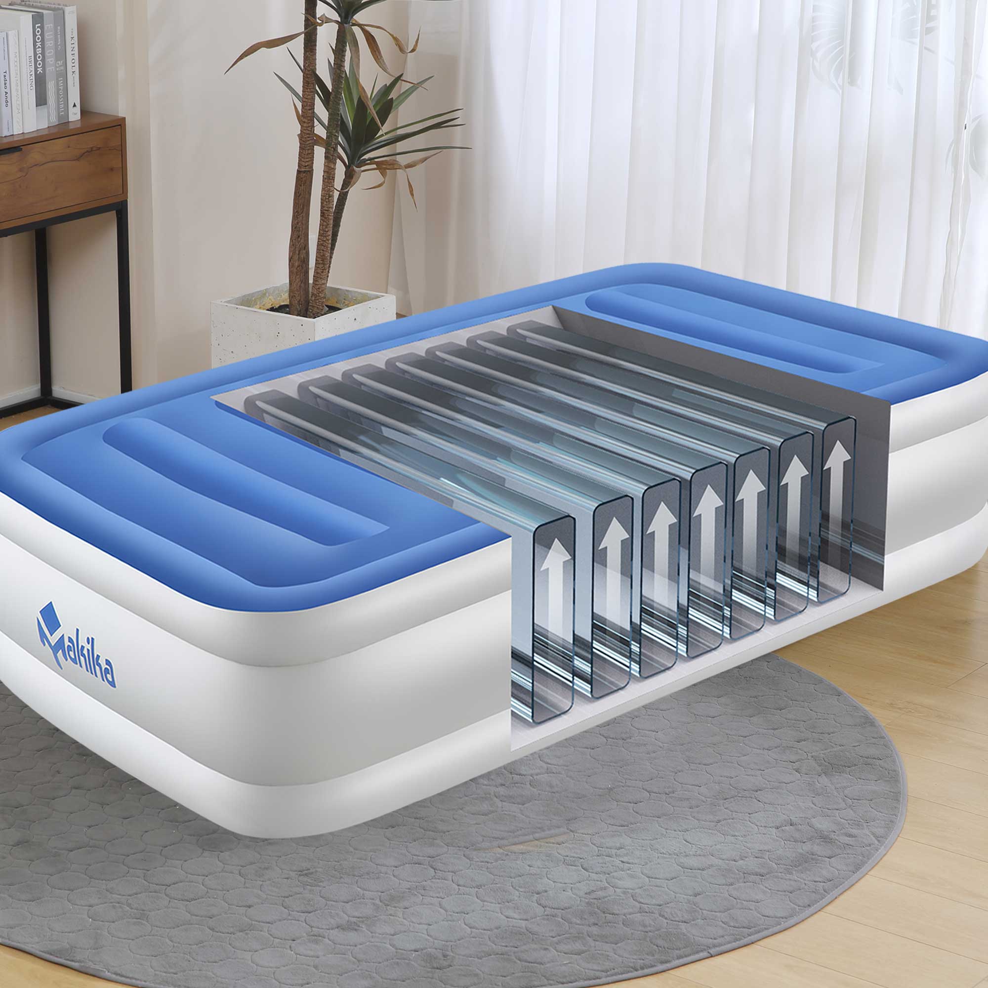 Makika Luftmatratze / Luftbett Selbstaufblasend Doppelbett - Blau / Weiß | MA Trading