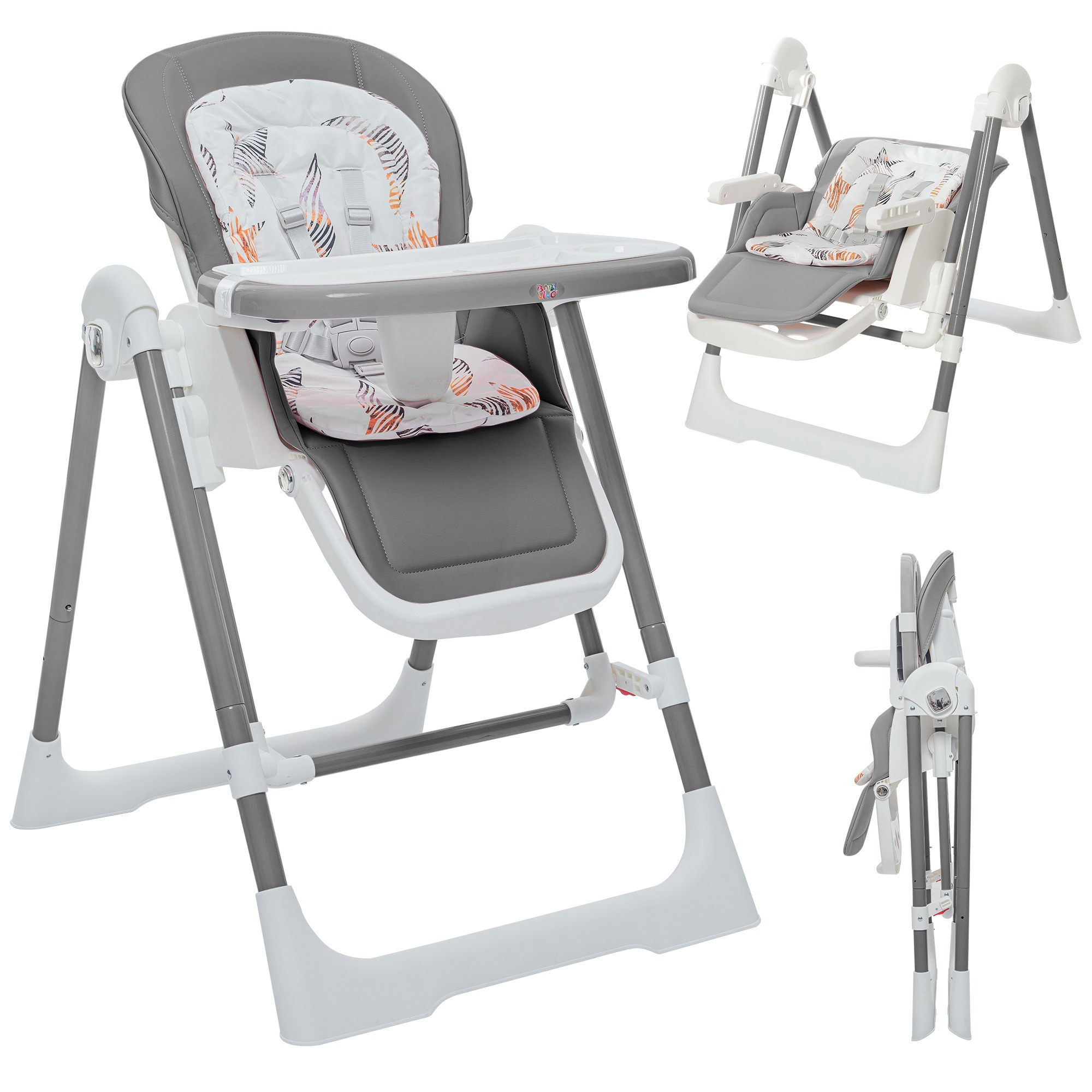 Baby Vivo 3in1 Kinderhochstuhl / Babywippe höhenverstellbar für Kinder - Lulu in Grau | MA Trading