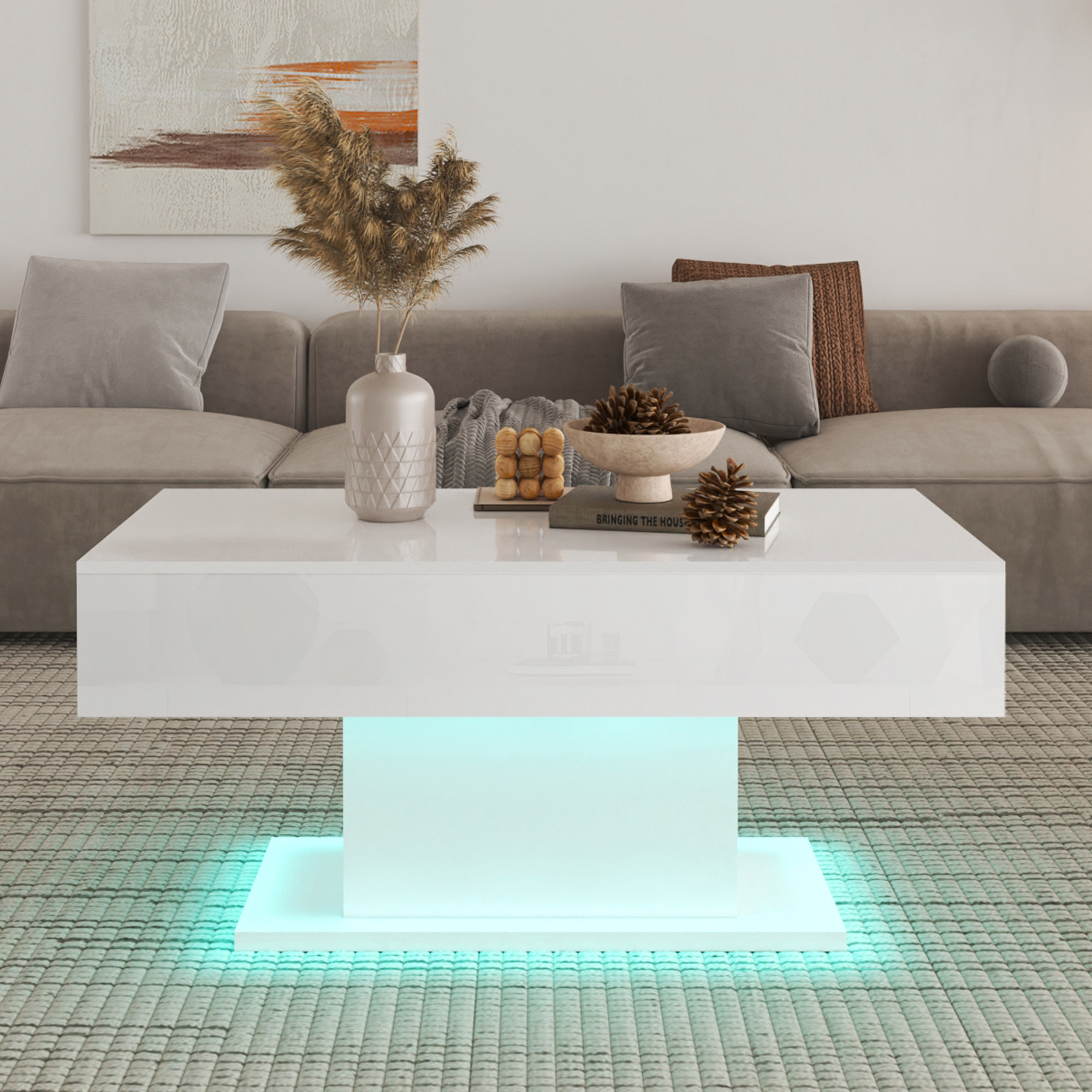Makika Couchtisch mit LED Beleuchtung USB / Design Wohnzimmertisch Hochglanz in Weiß | MA Trading