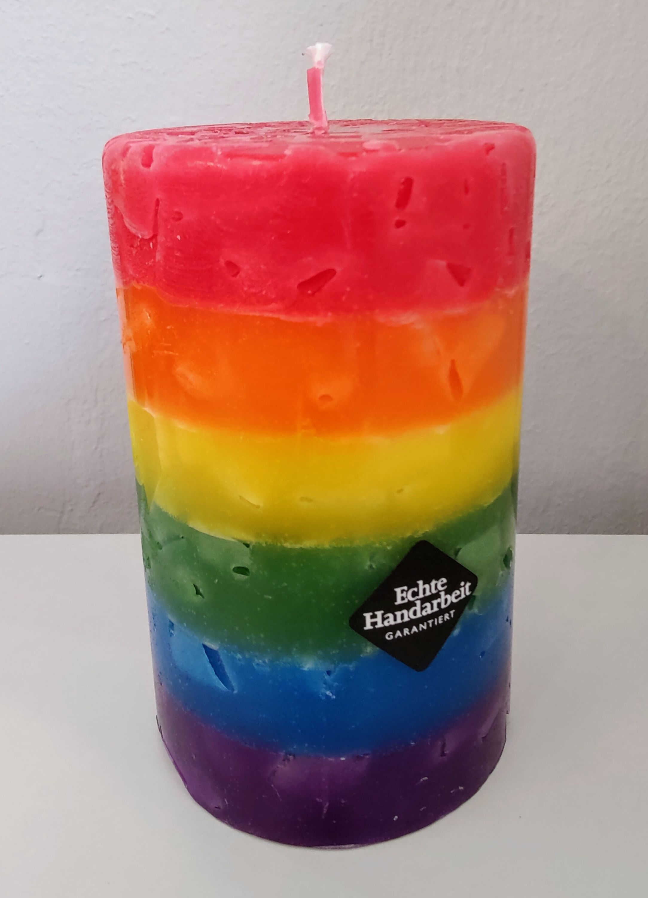 Regenbogen Kerze 13x8 cm Stumpenkerze, rainbow candle