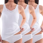 3er Pack Damen Unterhemd mit Spitze - 100% Bio-Baumwolle weiß