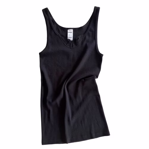 Damen Unterhemd mit Spitze - 100% Bio-Baumwolle schwarz Damen Unterhemd mit Spitze - 100% Bio-Baumwolle schwarz