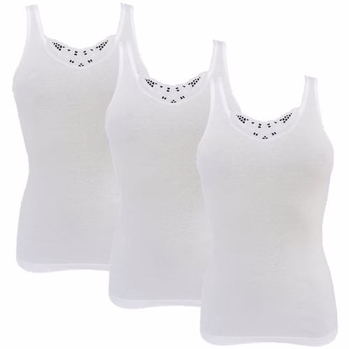 3er Pack Damen Unterhemd mit Spitze - 100% Bio-Baumwolle weiß 3er Pack Damen Unterhemd mit Spitze - 100% Bio-Baumwolle weiß