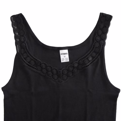 Damen Unterhemd schwarz mit feiner Spitze Damen Unterhemd schwarz mit feiner Spitze