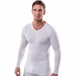 Herren langarm Shirt V-Ausschnitt weiß