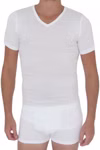 Extralanges Herren kurzarm Shirt V-Ausschnitt weiß