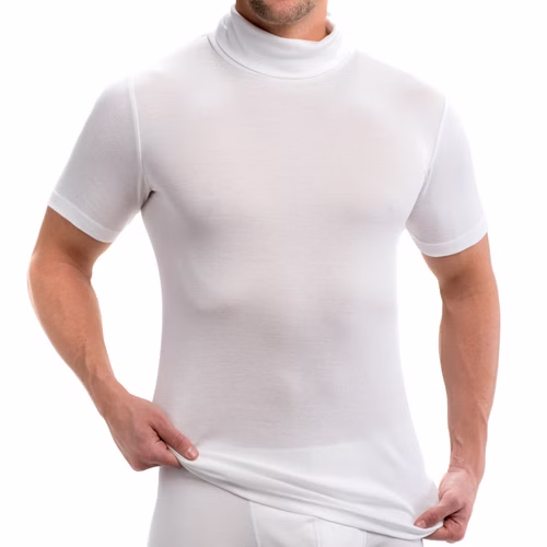 Herren kurzarm Shirt mit Rollkragen weiß Herren kurzarm Shirt mit Rollkragen weiß