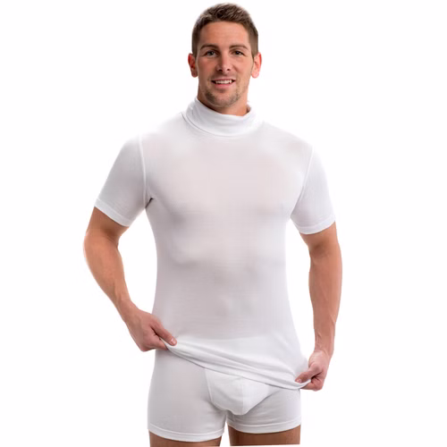 Herren kurzarm Shirt mit Rollkragen weiß Herren kurzarm Shirt mit Rollkragen weiß