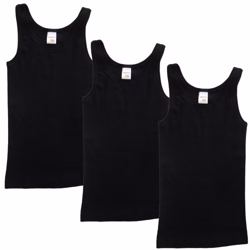 2000-3er-schwarz.jpg HERMKO 2000 3er Pack Mädchen Unterhemd aus Bio-Baumwolle