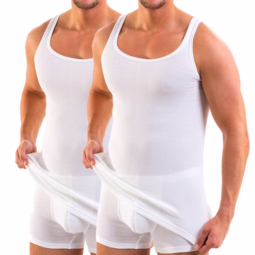 2er Pack Herren Unterhemd Doppelripp aus 100% Bio-Baumwolle weiß 2er Pack Herren Unterhemd Doppelripp aus 100% Bio-Baumwolle weiß