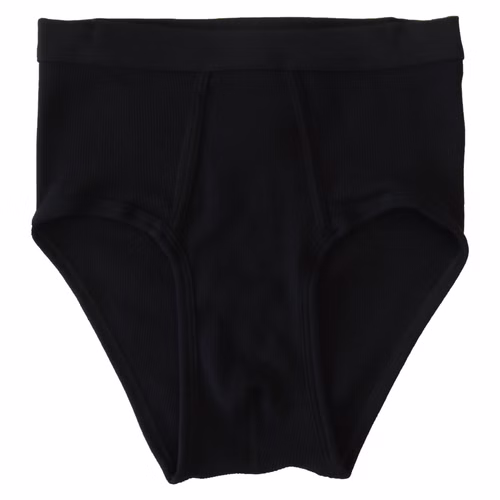 Herren Slip mit Eingriff Doppelripp schwarz vorne Herren Slip mit Eingriff Doppelripp schwarz vorne