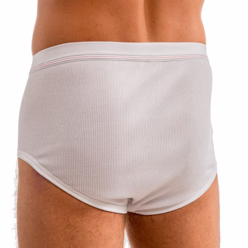 Herren Slip mit Eingriff Doppelripp weiß hinten Herren Slip mit Eingriff Doppelripp weiß hinten