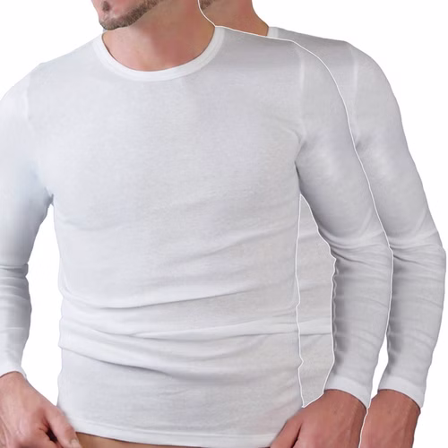 Herren langarm Shirt Rundhals weiß 2er Pack Herren langarm Shirt Rundhals weiß 2er Pack