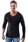 Herren langarm Shirt mit praktischem V-Ausschnitt aus 100% Bio-Baumwolle schwarz Herren langarm Shirt mit praktischem V-Ausschnitt aus 100% Bio-Baumwolle schwarz