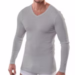 Herren langarm Shirt mit praktischem V-Ausschnitt aus 100% Bio-Baumwolle grau Herren langarm Shirt mit praktischem V-Ausschnitt aus 100% Bio-Baumwolle grau