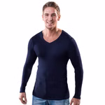 Herren langarm Shirt mit praktischem V-Ausschnitt aus 100% Bio-Baumwolle marine Herren langarm Shirt mit praktischem V-Ausschnitt aus 100% Bio-Baumwolle marine