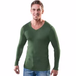 Herren langarm Shirt mit praktischem V-Ausschnitt aus 100% Bio-Baumwolle olive Herren langarm Shirt mit praktischem V-Ausschnitt aus 100% Bio-Baumwolle olive