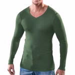 Herren langarm Shirt mit praktischem V-Ausschnitt aus 100% Bio-Baumwolle olive Herren langarm Shirt mit praktischem V-Ausschnitt aus 100% Bio-Baumwolle olive