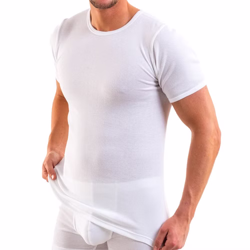 Herren kurzarm Shirt Doppelripp Rundhals weiß Herren kurzarm Shirt Doppelripp Rundhals weiß