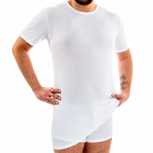 Herren extralanges kurzarm Shirt Rundhals weiß Herren extralanges kurzarm Shirt Rundhals weiß