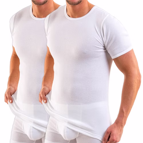Herren Bio kurzarm Shirt Doppelripp weiß 2er Pack Herren Bio kurzarm Shirt Doppelripp weiß 2er Pack
