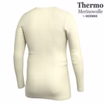 Thermo Herren langarm Shirt aus Wolle / Tencel, extra warm Rückansicht natur mit Logo