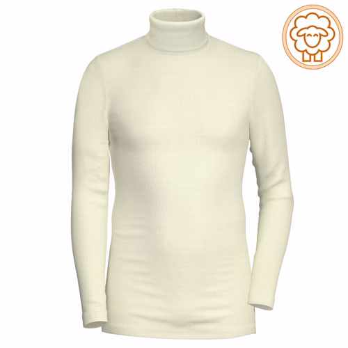 Herren langarm Rolli aus Merinowolle in natur mit Logo Herren langarm Rolli aus Merinowolle in natur mit Logo