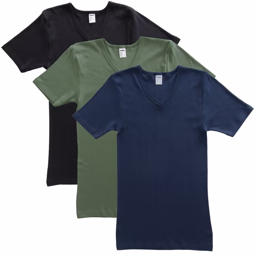 Herren kurzarm Shirt mit V-Ausschnitt schwarz / marine / olive 3er Pack Herren kurzarm Shirt mit V-Ausschnitt schwarz / marine / olive 3er Pack