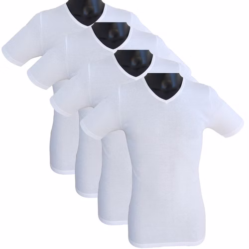 Herren kurzarm Shirt mit V-Ausschnitt weiß 4er Pack Herren kurzarm Shirt mit V-Ausschnitt weiß 4er Pack