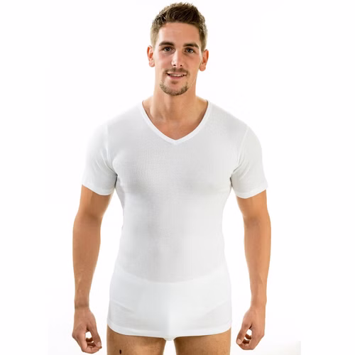 Herren kurzarm Shirt mit V-Ausschnitt weiß Herren kurzarm Shirt mit V-Ausschnitt weiß