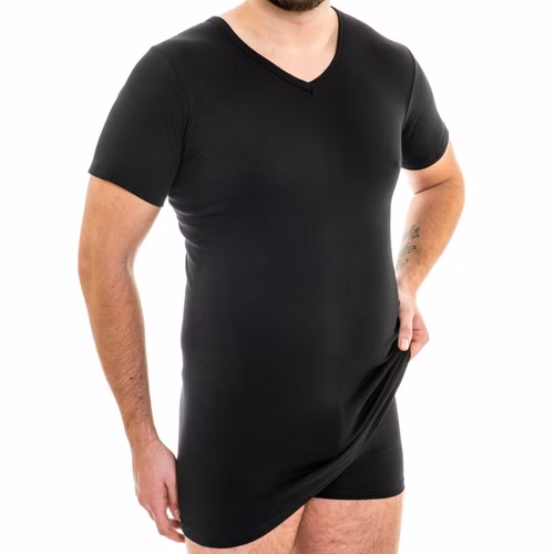 Extralanges Herren Shirt mit V-Ausschnittt schwarz Extralanges Herren Shirt mit V-Ausschnittt schwarz